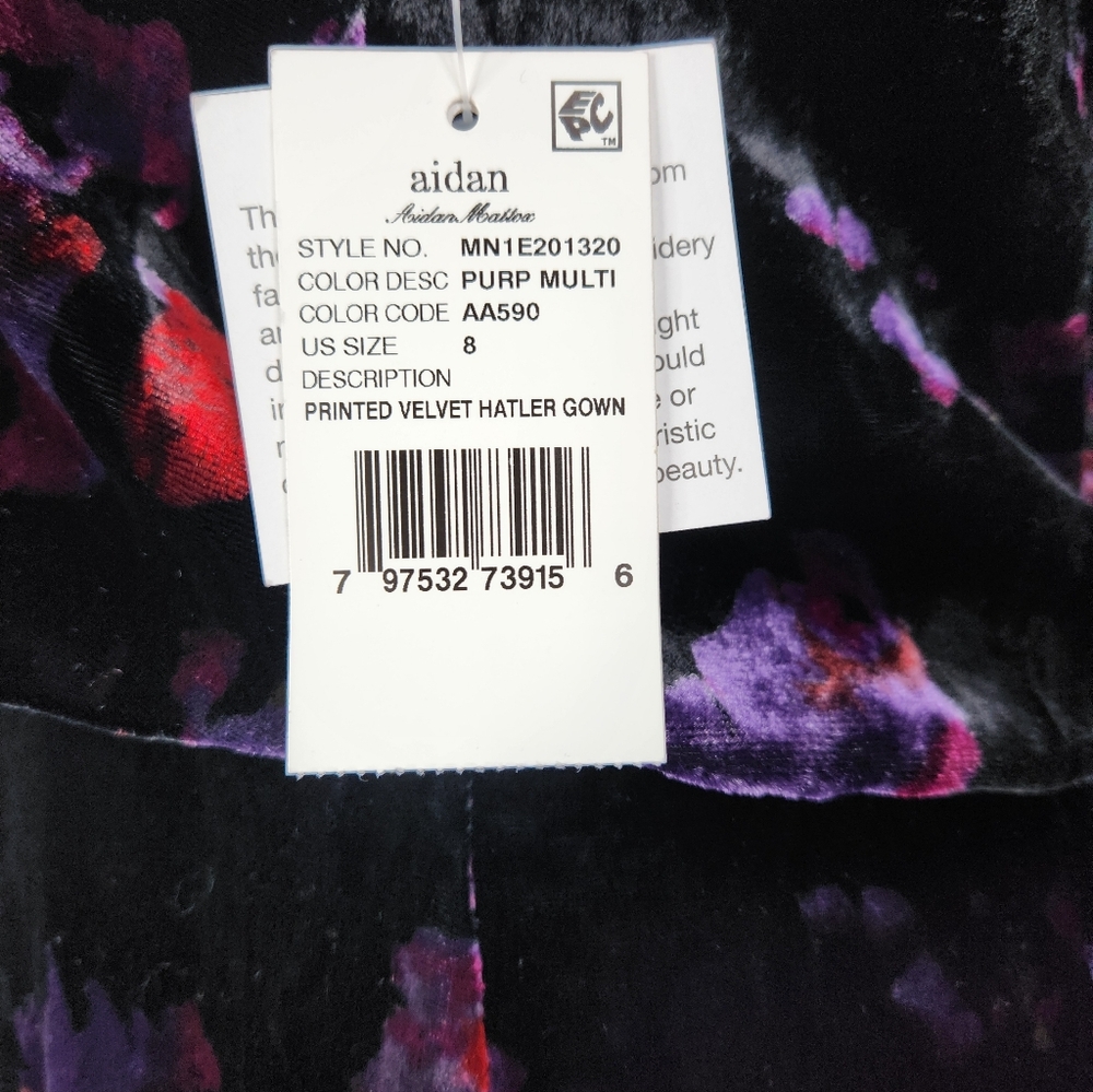 Aidan Mattox Floral Velvet Halter Gown - Picture 5 of 9